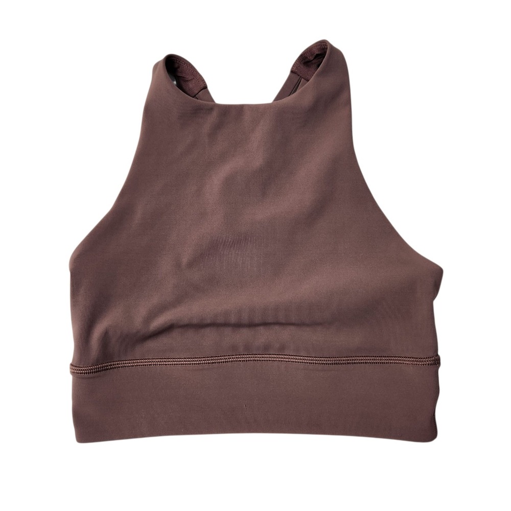 Lululemon Energy Bra Size 4 High Neck Long Line Carob Brown Strappy No Pads - Picture 1 of 5